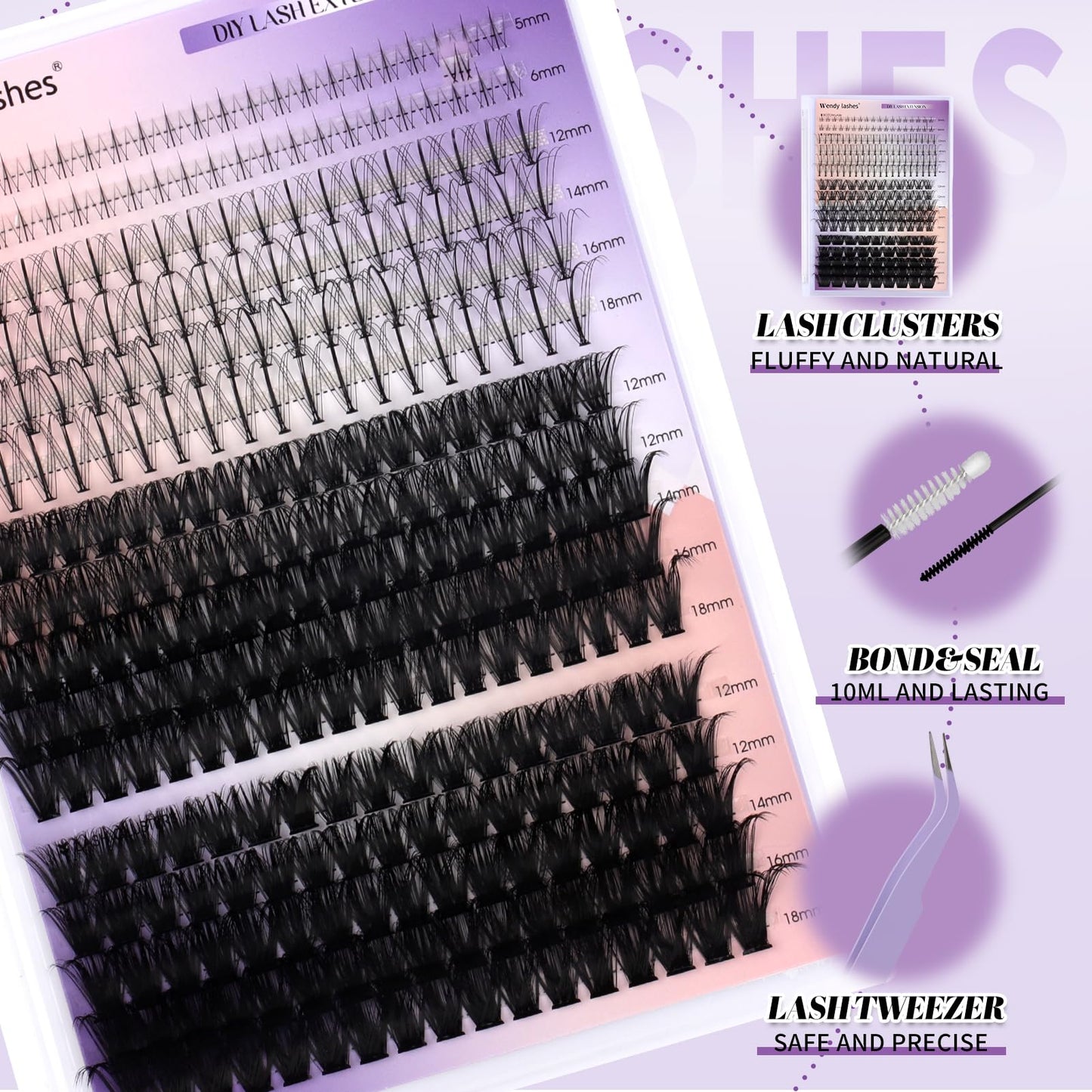 DIY Natural Lash Clusters Kit,Individual False Eyelashes Wispy Cluster Eyelash Extensions 12-18mm Mixed D/3D Curl Eyelash Cluste
