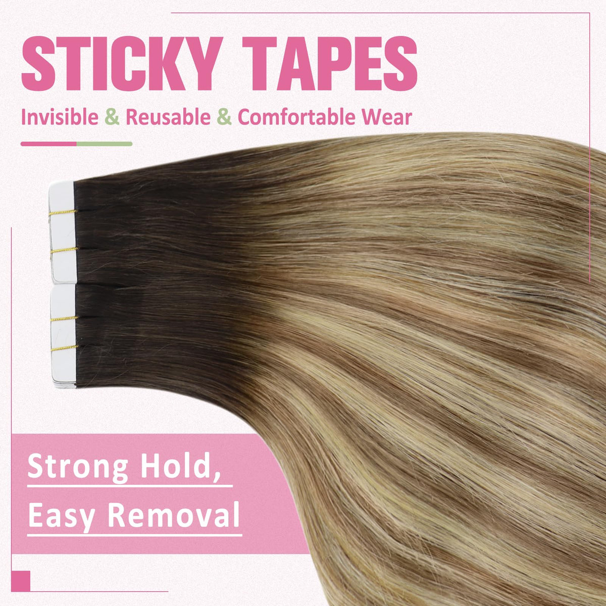YoungSee Tape in Hair Extensions Real Human Hair Brown Balayage Tape in Hair Extensions Human Hair Dark Brown Ombre Blonde with