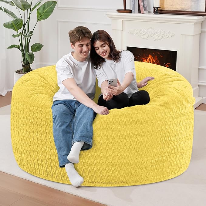 3FT Bean Bag Chair,Giant Bean Bag Chairs for Adults,Big Bean Bags with Memory Foam Filled, Large Beanbag Chairs with Chevron Plush Cover-Yellow