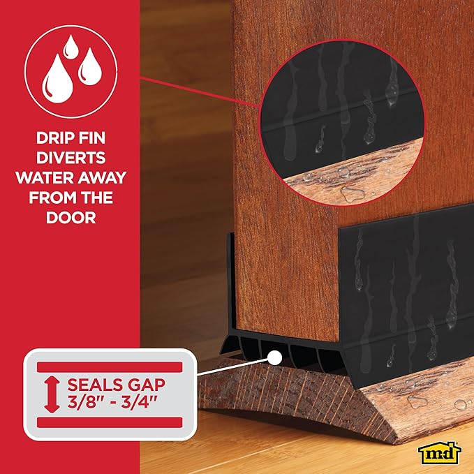 M-D Building Products Vinyl Cinch U-Shape Door Bottom Seal, Slide-On Weatherstripping Draft Stopper, Easy to Install, Fits 36” x 1-3/4” Doors, Fills 3/8”- 3/4” Gaps, 43339, Black
