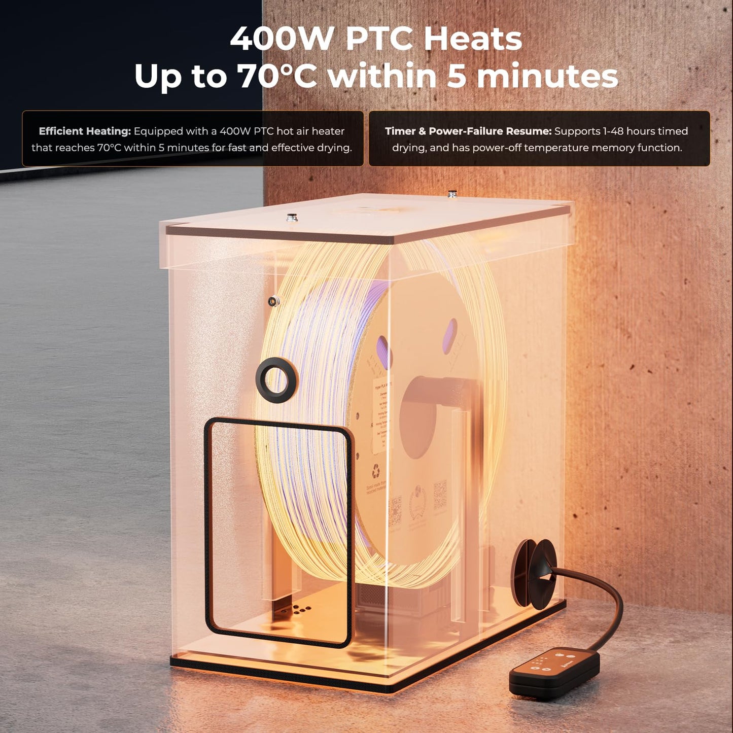 Creality Multi-Kilo 3D Printer Filament Dryer Box, Large Capacity Fits 1kg/2kg/3kg/5kg Spools Storage Box, Fast Heating to 70°C, Detachable Chamber Heater, Moisture-Proof for PLA PETG ABS TPU Nylon