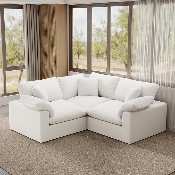 Intuition Decor Cloud Modular Sectional Sofa,78.6" V Shape 3 Seater with Corner Down Filled Comfy Sofa,Modern Deep Seat Cloud Couch,Detachable Couch Cushion Covers for Living Room,White