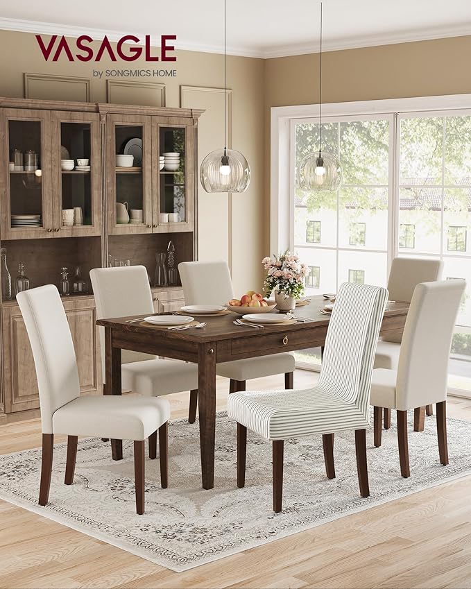 VASAGLE Dining Chairs, Parsons Chairs with Removable Fabric Cover, High Back, for Dining Room Kitchen, Set of 4, Thick Seat, 22.8 x 18.9 x 39.4 Inches, Cream White UKDC152W14
