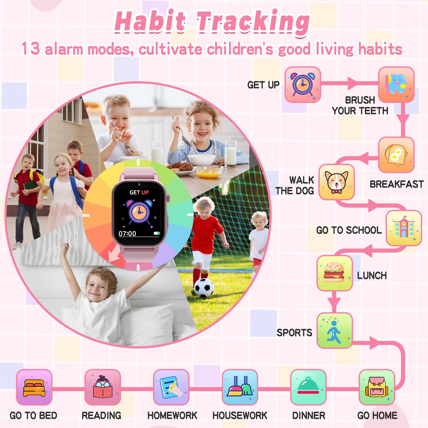 Kids Smart Watch Gifts for Girls Age 3-12, 32 Games HD Touch Screen Kids Watch with Camera Video Music Audiobook Pedometer Flashlight 12/24 hr Educational Toys Birthday Gift for Girls Ages 6 7 8 9 10