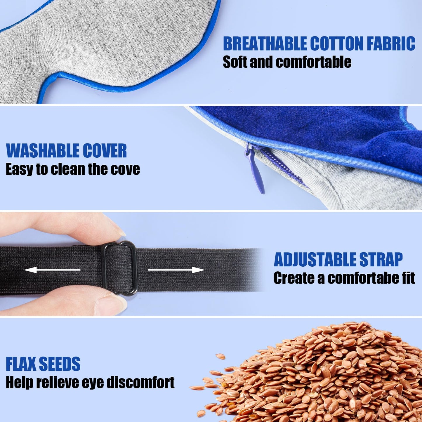 Heated Eye Mask, Washable Dry Eye Mask Heat Eye Compress with Flaxseed, Warm Eye Compress Heating Pad with Temperature Timer Control for Sleep, Blepharitis, Dark Circles, MGD, Puffy Eyes (Deep Blue)