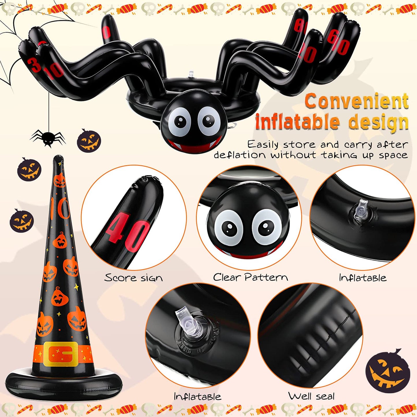 Sumind Pin The Eyeball Zombie Halloween Party Game - Inflatable Spiders, Witch's Hat Toss, Ring Toss Throw Set for Adult Indoor/Outdoor Parties