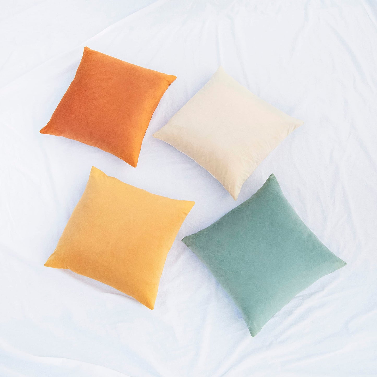 MONDAY MOOSE Decorative Throw Pillow Covers Cushion Cases, Set of 4 Soft Velvet Modern Designs, Mix and Match for Home Decor, Pillow Inserts Not Included (18x18 inch, Orange/Teal)