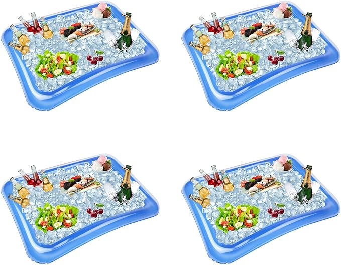 4-Pack Inflatable Ice Serving Bar Coolers for Parties, Salad BBQ Picnic Ice Food Drinks Buffet Server Tray for Indoor Outd...