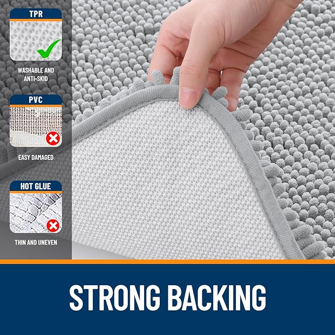 OLANLY Toilet Rugs U-Shaped 24x20, Extra Soft Absorbent Chenille Contour Bathroom Rugs for Toilet, Dry Quickly, Machine Washable, Non-Slip Bath Mat, Light Grey