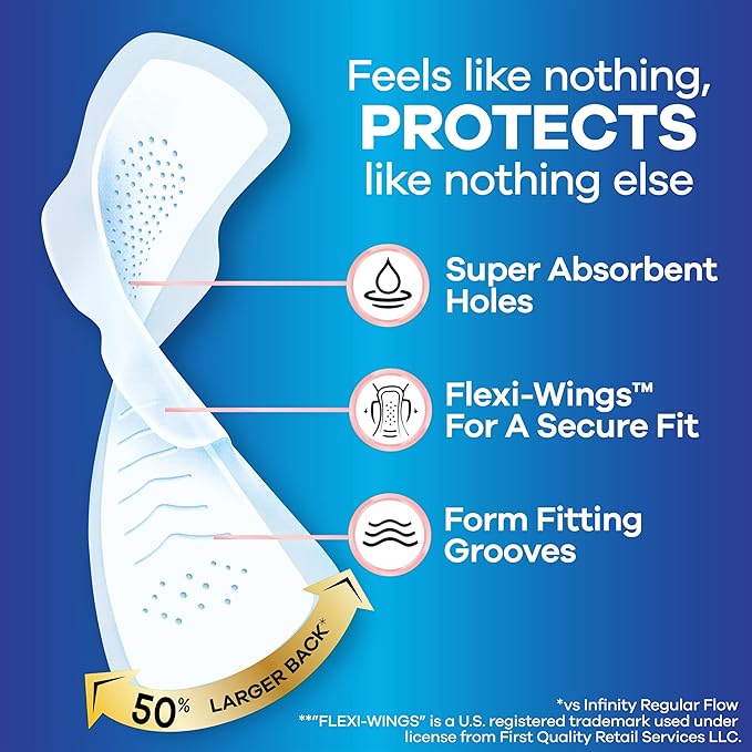 Always Infinity Feminine Pads for Women, Flexfoam Pads with Wings, Size 4, Overnight Absorbency, Unscented, 78 Count (3 Packs of 26)