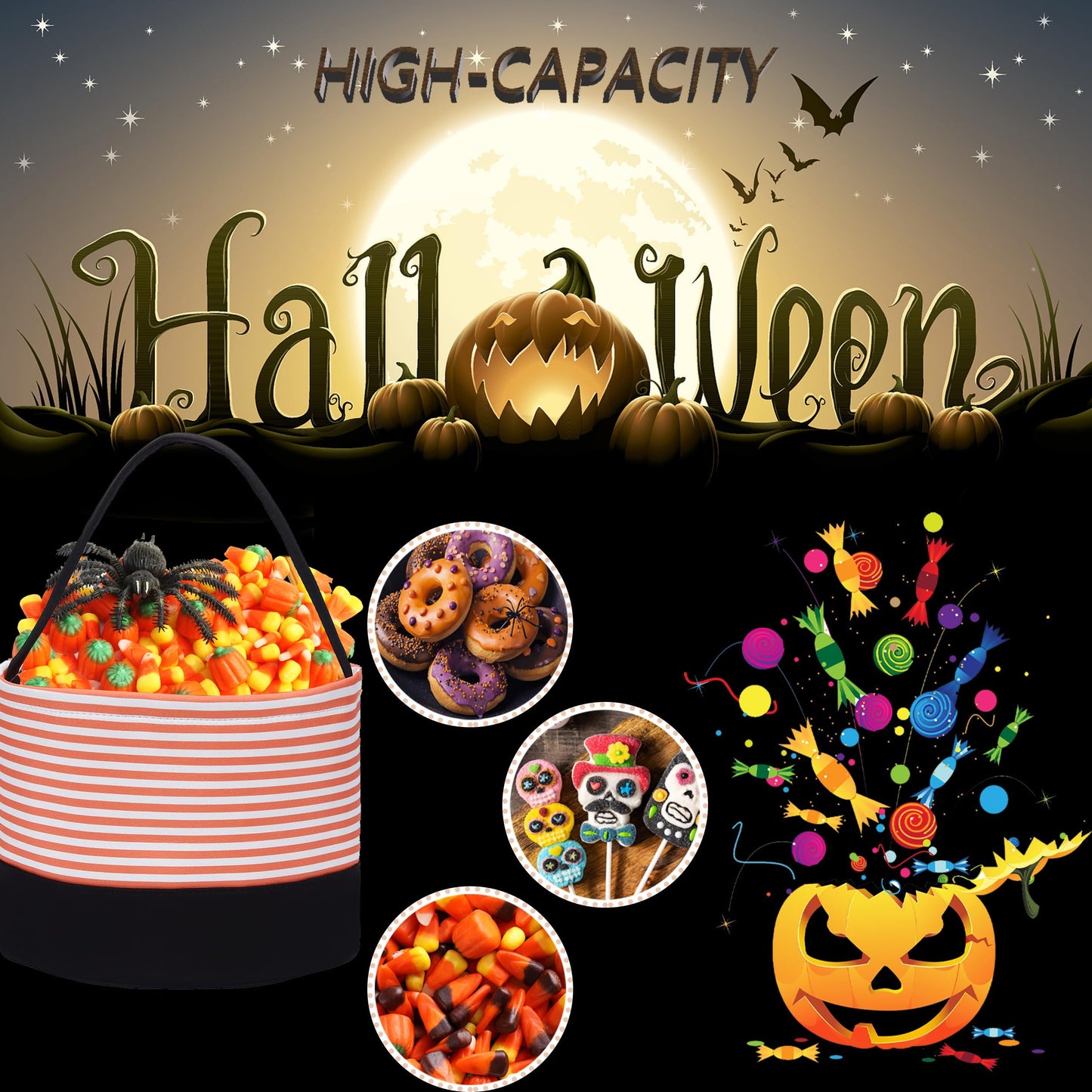 Halloween Candy Buckets Candy Baskets Halloween Trick or Treat Bags Polka Dot Halloween Party Favor Bags