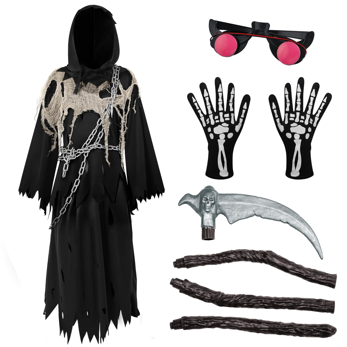 Spooktacular Creations Glowing Eyes Grim Reaper Costume for Kids, Halloween Costume for Boys, Halloween, Dress-up Party-Brown