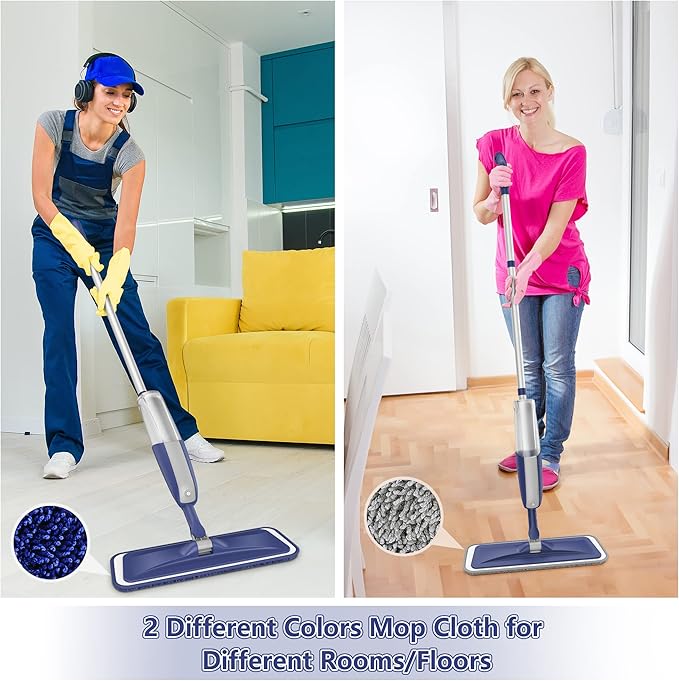 Wet Dust Mops for Hardwood Floor Cleaning - MEXERRIS Microfiber Spray Mops with 4 Reusable Pads 2 Refillable Bottles - Wood Floor Mops with Spray Home Commercial Use for Hardwood Laminate Tiles