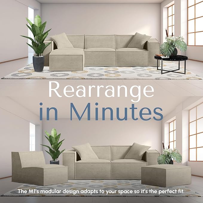 ROVE LAB M1 Modular Sectional Sofa with Ottoman, Sofa in a Box, Modular Couch, Spill-Resistant,Sustainable, Stylish, Modern Sectional Couch for Living Room with SmartFoam Comfort