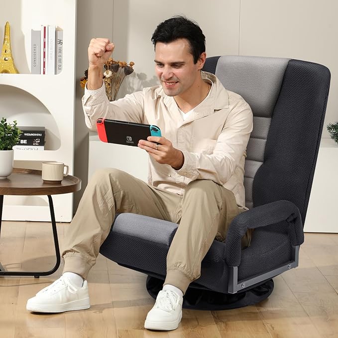 ACIPENSER Swivel Gaming Chair Multipurpose 2PACK Floor Gaming Chair for Playing Video Games, TV, Reading w/Armrest Lumbar Support & 6 Adjustable Postion Backrest for Adults & Kids,Grey