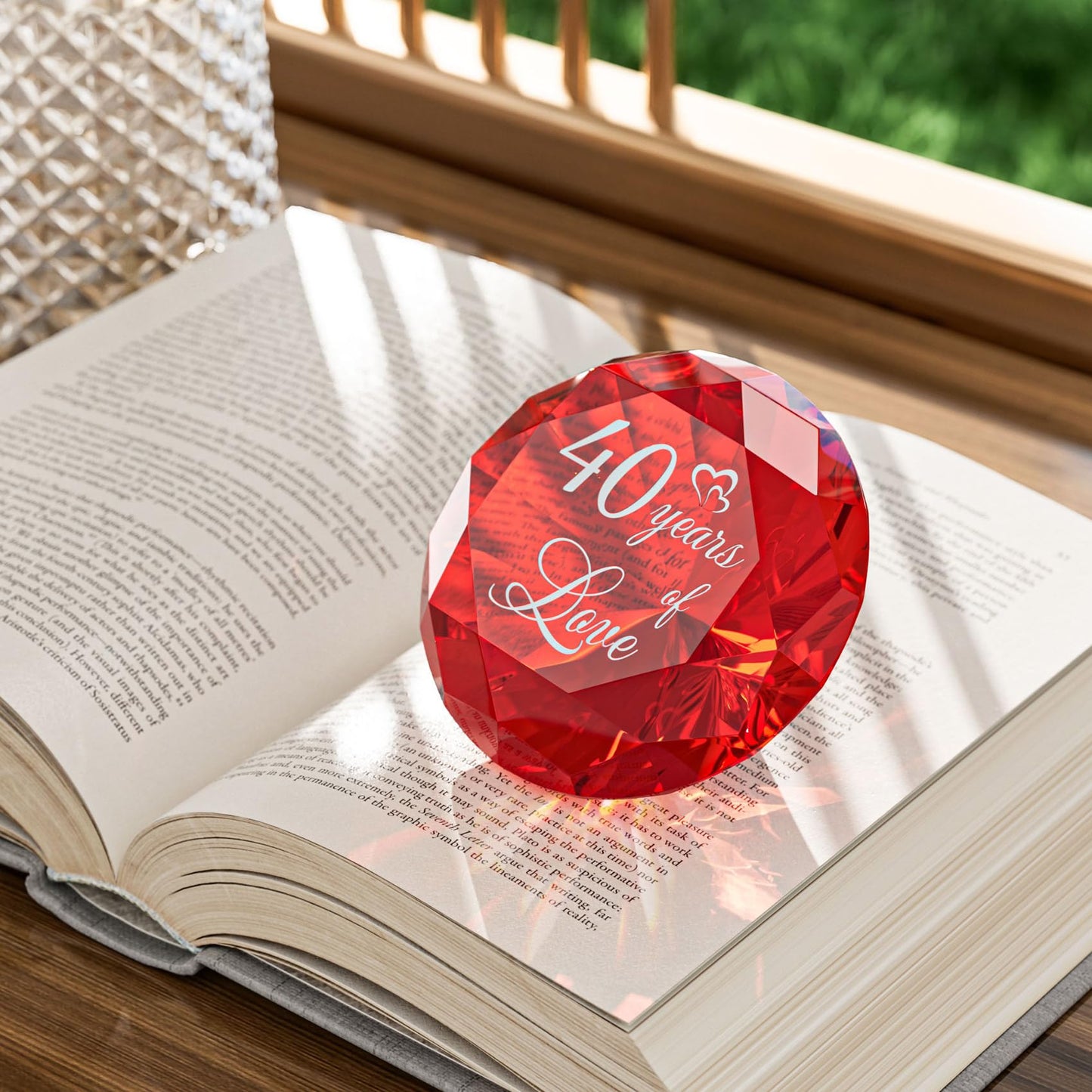 YWHL Happy 40th Wedding Anniversary Romantic Gifts for Her Him, Ruby Wedding Gifts for Her, 40 Years of Love Present for Couple, Red K9 Crystal Diamond Decoration