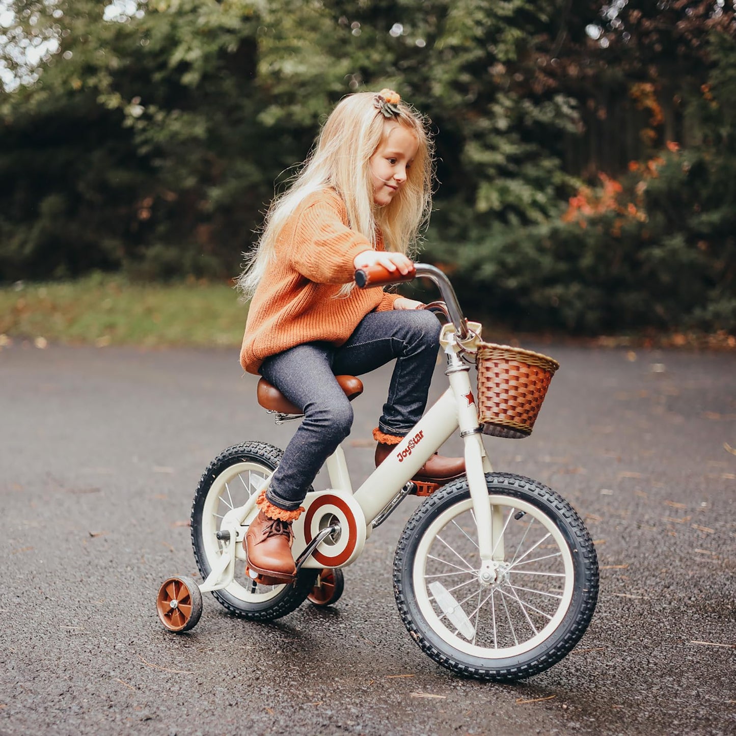 JOYSTAR 12 Inch Kids Bikes with Training Wheels & Basket, Vintage Girls Bike for Toddler of 2-4 Years Old Girls & Boys, Kids Bicycles, Beige