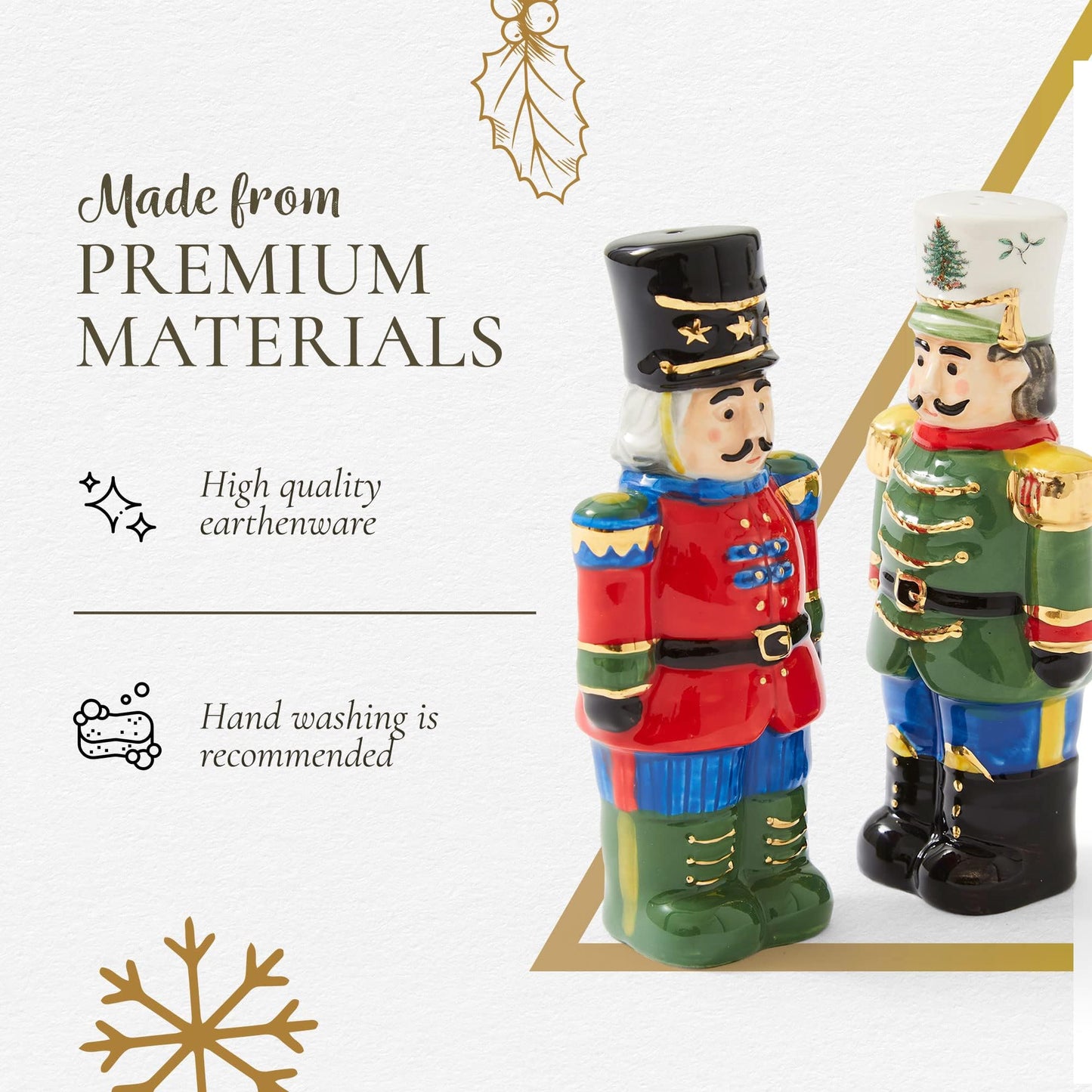 Spode Christmas Tree Nutcracker Salt and Pepper Shaker Set (2-Piece)- Holiday Kitchen & Table Décor - Festive Home Accent, Christmas Gift/Stocking Stuffer for Collectors & Holiday Enthusiasts