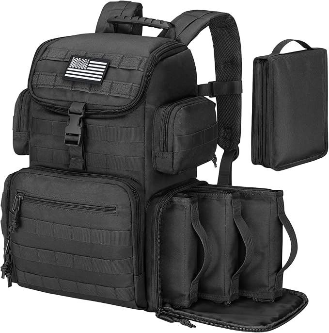CVLIFE Tactical Range Backpack with Removable Divider, Gun Cases Bag with 4 Pistol Carrying Cases, Rucksack for Shooting (...
