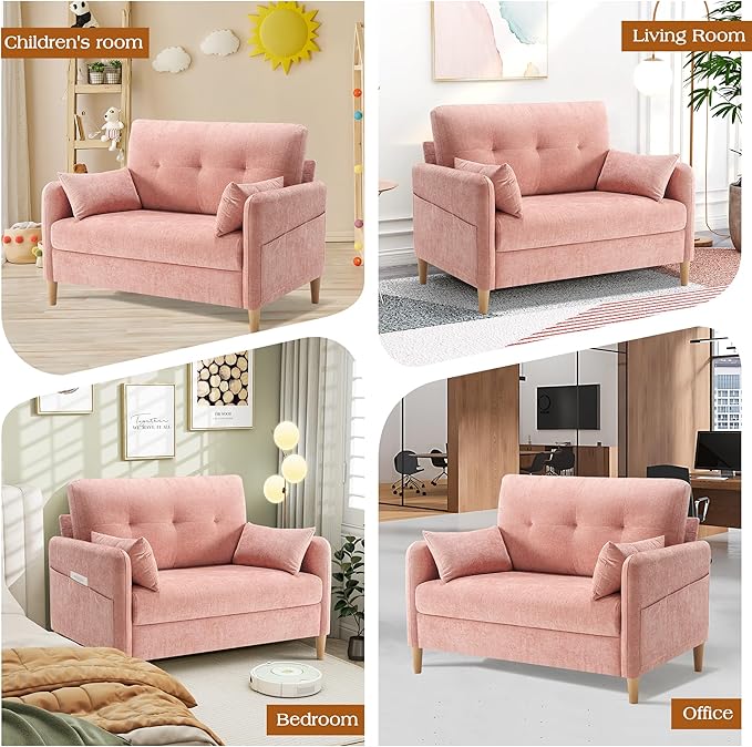 Hanherry Loveseat Sofa, 47” Small Couch for Living Room, Chenille Fabric Love Seat Comfy Sofa for Bedroom with Throw Pillow,Removable Cushion Cover,Couches for Small Space,Apartment,Dorm
