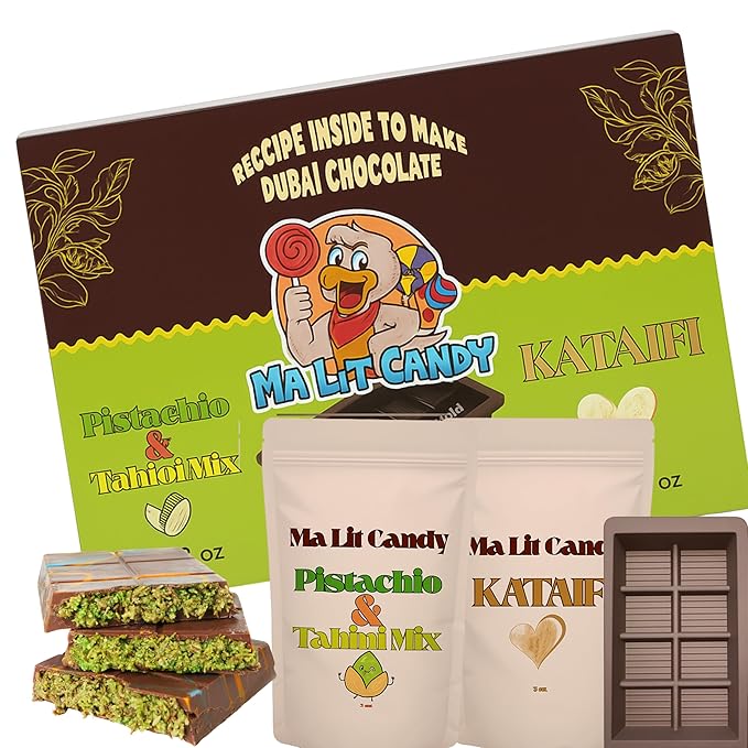 Ma Lit Candy Dubai Chocolate Bar Kit - Holidays Gift Box - INCLUDES Kataifi, Pistachio & Tahini Cream, Recipe, & Silicone ...
