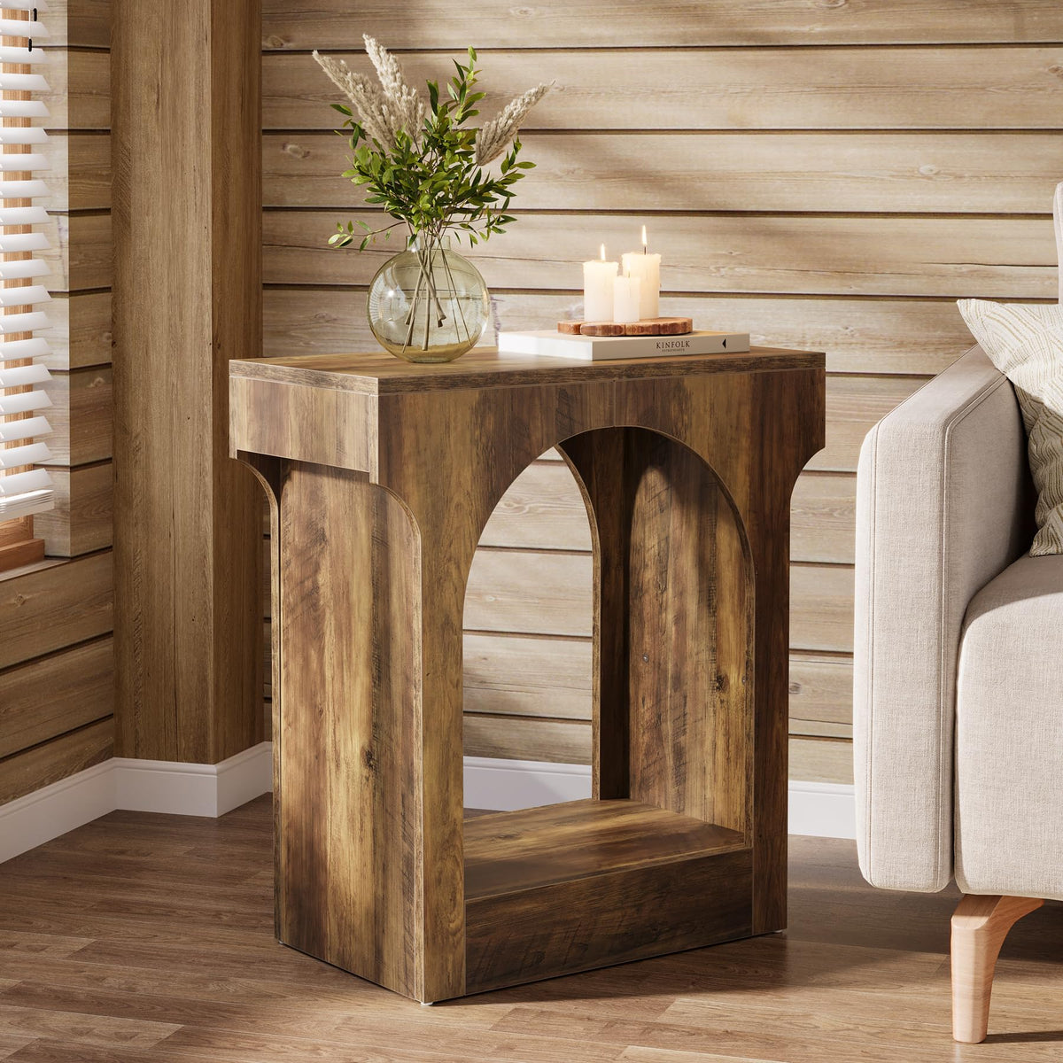 Tribesigns End Table, Wooden Side Table with Storage Space for Living Room, Narrow Nightstand for Bedroom, Brown