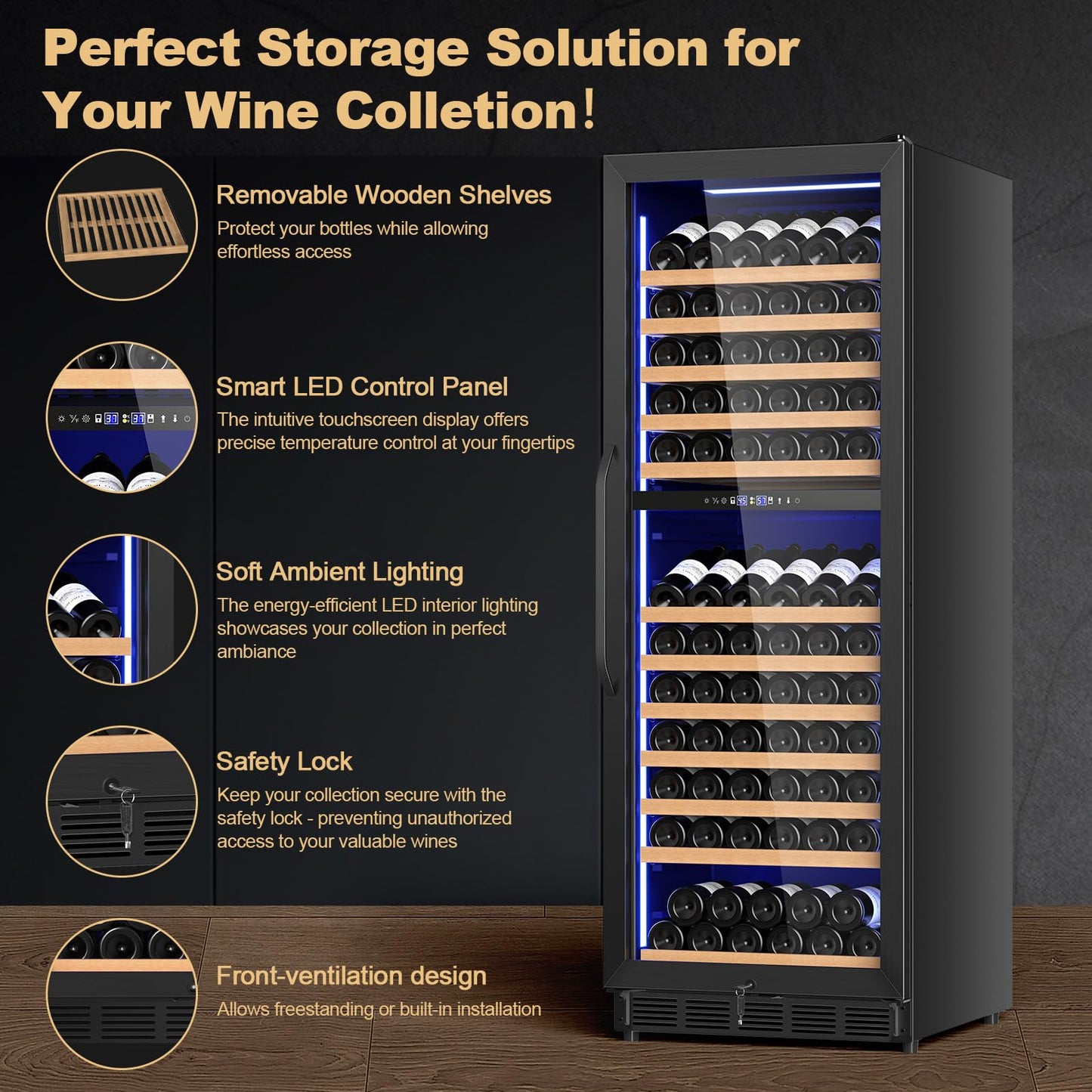 Velieta 24 Inch Dual Zone Wine Cooler Refrigerator, Large Capacity Freestanding/Built-in Upgraded Professional Wine Fridge with Powerful Compressor, Advanced Cooling System, Quiet Operation, Black