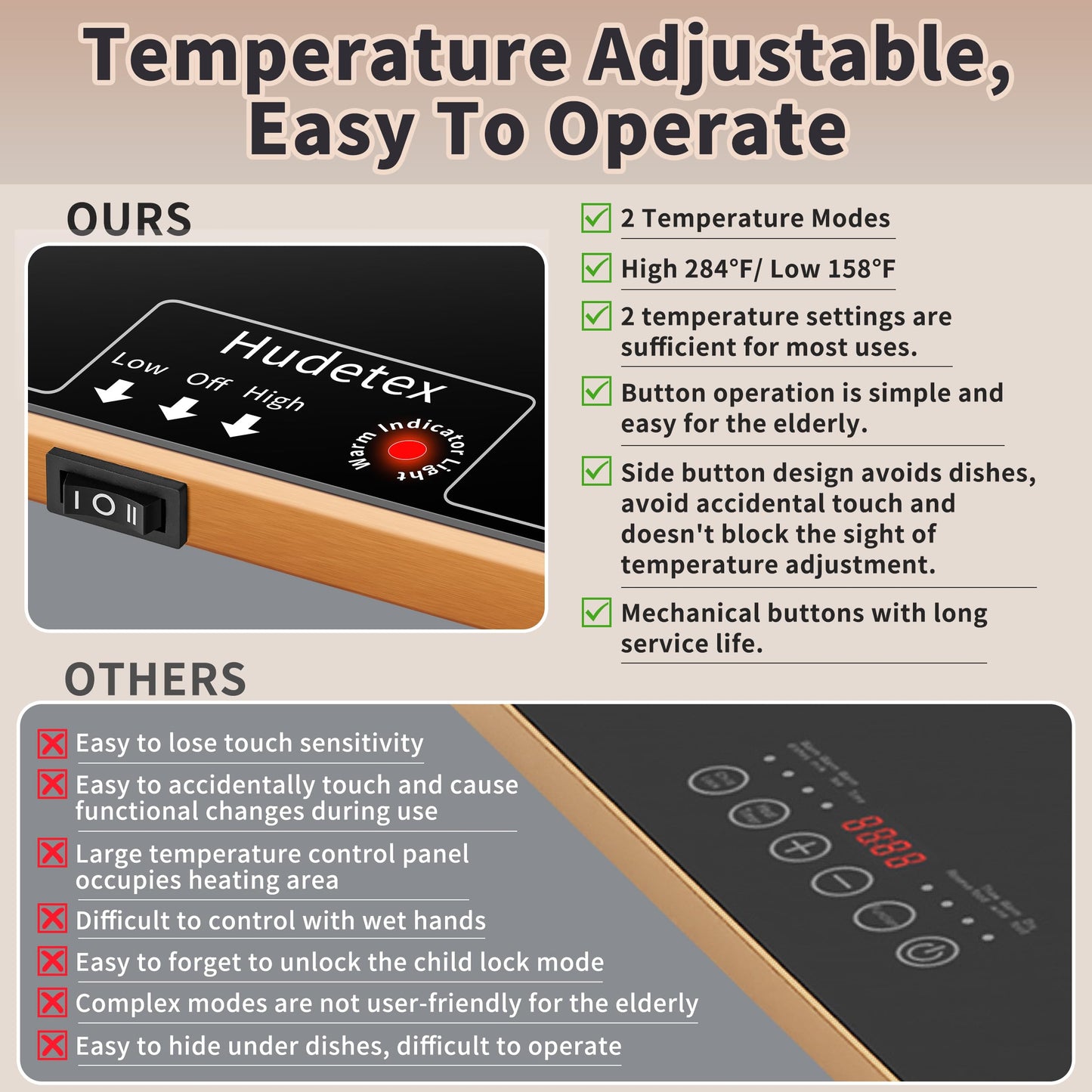 Warming Mat for Food (Extra Long 40"x12"), Electric Warming Trays for Buffets Party & Daily Use with Golden Edges, Temperature Adjustable & Full Surface Warm Tempered Glass Food Warmer Mat, Black