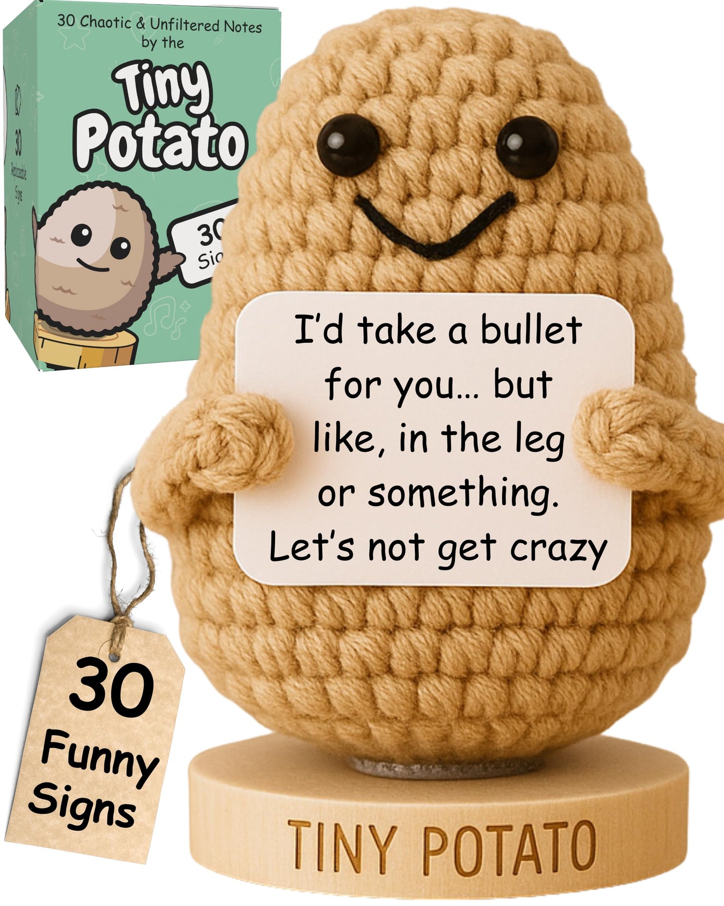 Funny Friendship Gift - Tiny Potato with 30 Sassy Messages for Women Friends Bestie BFF Bestfriend Coworkers - Best Friend Birthday Gifts for Women Men Her Him Sister Classmate - Positive Crochet