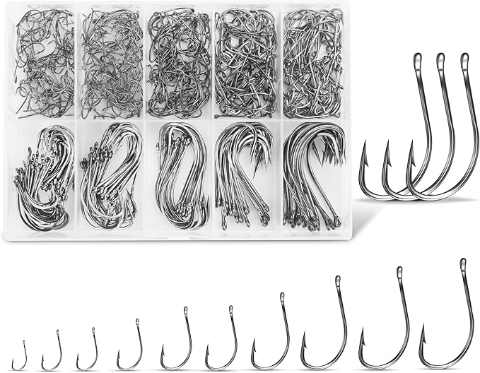Carbon Steel Fishing Hooks 500Pcs/90Pcs, Circle Hooks Assortment for Saltwater Freshwater Ice Fishing, Salt Water Fish Hoo...