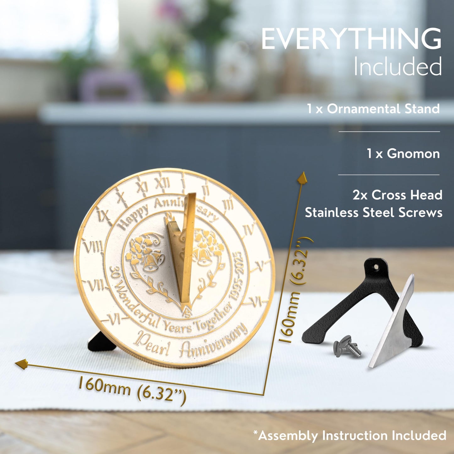 Anniversary Sundial Gift for 30th Pearl Wedding Anniversary in 2025 - Recycled Metal Home Decor Or Garden Present Idea - Handmade in UK for Him, Her Parents Or Couples 30 Year Celebration