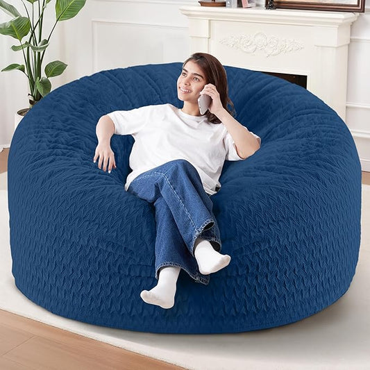 6FT Bean Bag Chair,Giant Bean Bag Chairs for Adults,Big Bean Bags with Memory Foam Filled, Large Beanbag Chairs with Chevron Plush Cover-Blue