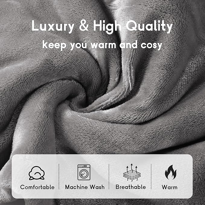 Heated Blanket Electric Blanket King Size 90''x100'' with 10 Heating Levels, 1-12 Hour Auto Shut Off, Machine Washable, Dual Controller Soft Warming Blanket for Couch, Bed, Office - Light Grey