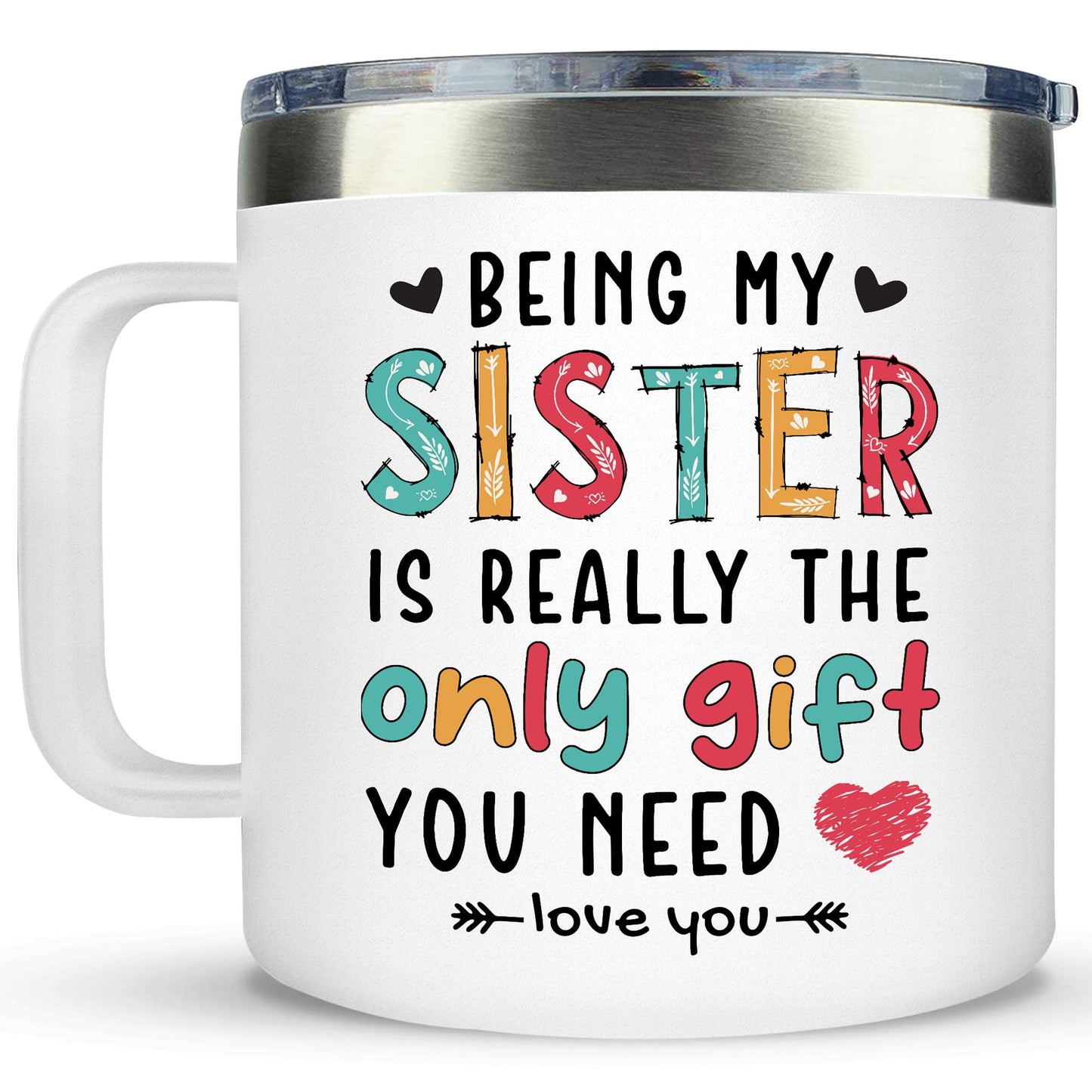 LIZAVY Gifts for Sister Birthday - Mothers Day Gifts for Sisters - Sister Birthday Gift Ideas, Cool birthday gifts for sisters - Best sister Mug, 14 OZ Stainless Steel sisters Coffee Mug