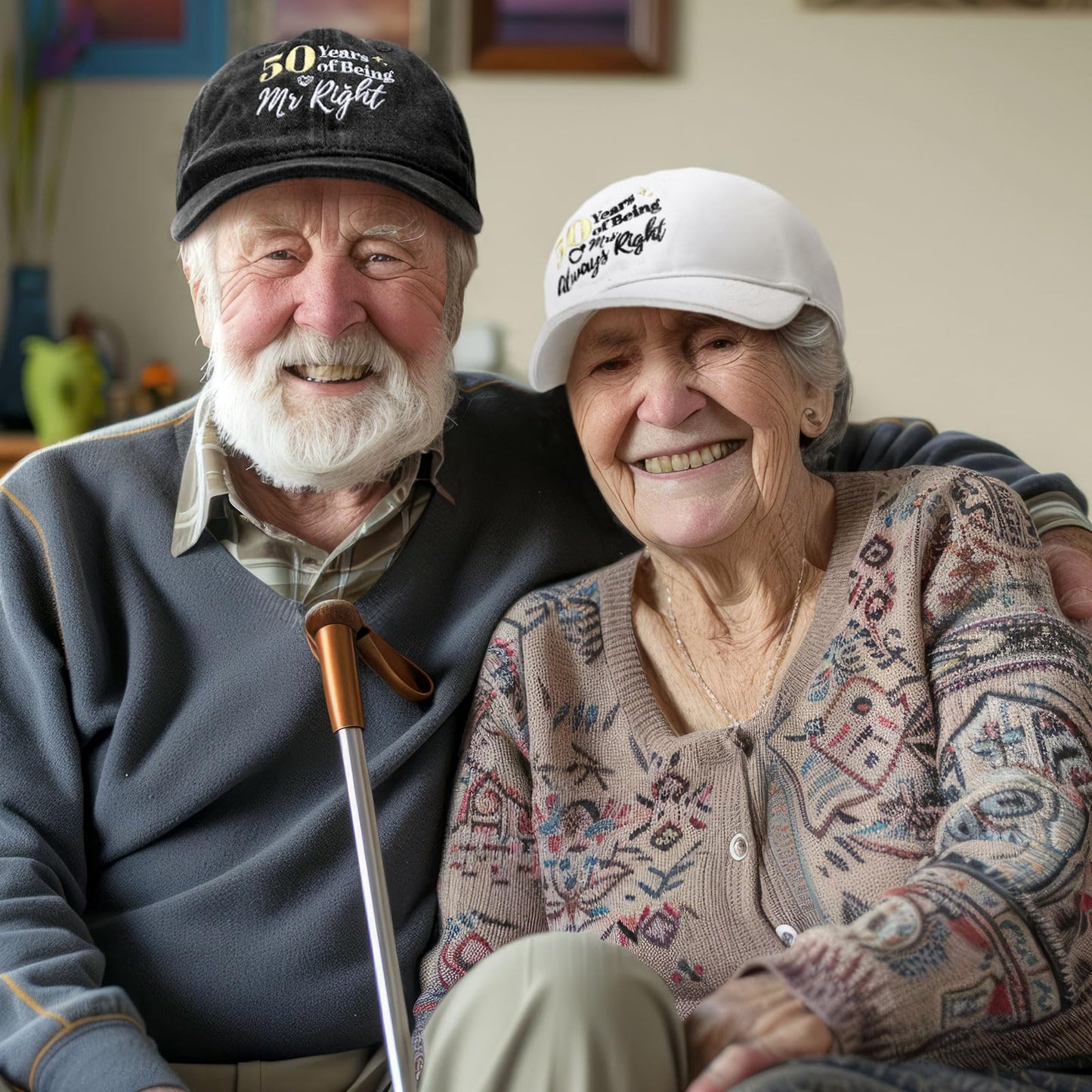 Ramede 2 Pcs 50th Wedding Anniversary Baseball Cap Gift for Couple 50th Wedding Anniversary Hat Gifts for Husband Wife Mr Mrs Multicolor