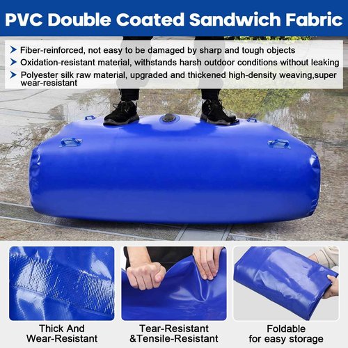 TooTaci 500L/132Gal Water Storage Bladder, Large Capacity Water Tank with 3/4" Adapters and Hose, Portable Emergency Water Bag for Garden Watering, Drought Resistance, Agricultural Irrigation