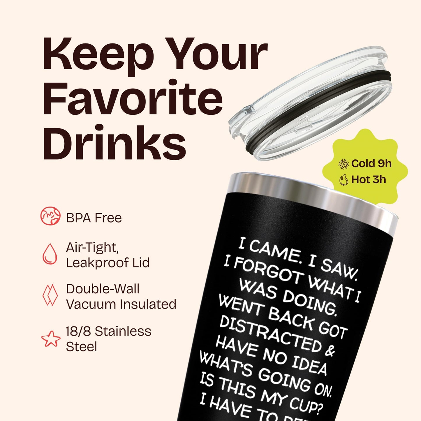 KLUBI Birthday Gifts for Women Men - I Came I Saw I Forgot Tumbler 20oz Black Gag Gifts Funny Adult Grandpa for Him Drinking Cups for Elderly Senior Citizen Tumbler I Came I Saw I Forgot Coffee Mug