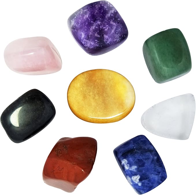 Chakra Stones Healing Crystals Set of 8, for Crystal Healing Meditation, Reiki or As Worry Stones or Palm Stones Thumb Stones and Crystal Therapy