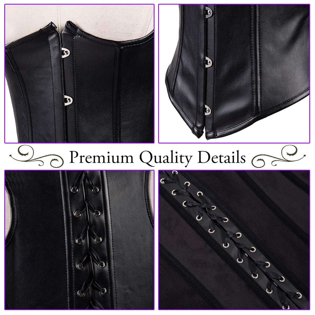 Alivila.Y Fashion Corset Womens Faux Leather Steampunk Corsets Victorian Bustier 2672A-Black-M