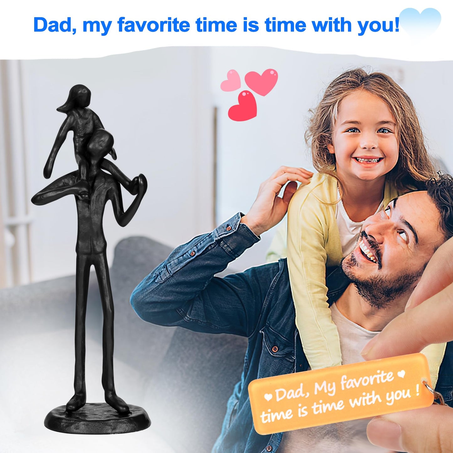 Kresecioo Dad Birthday Gifts from Daughter - Father Daughter Iron Sculpture Handcrafted Love Statue Decoration for Fathers Day Christmas Birthday Gift for Dad Stepdad Son Husband