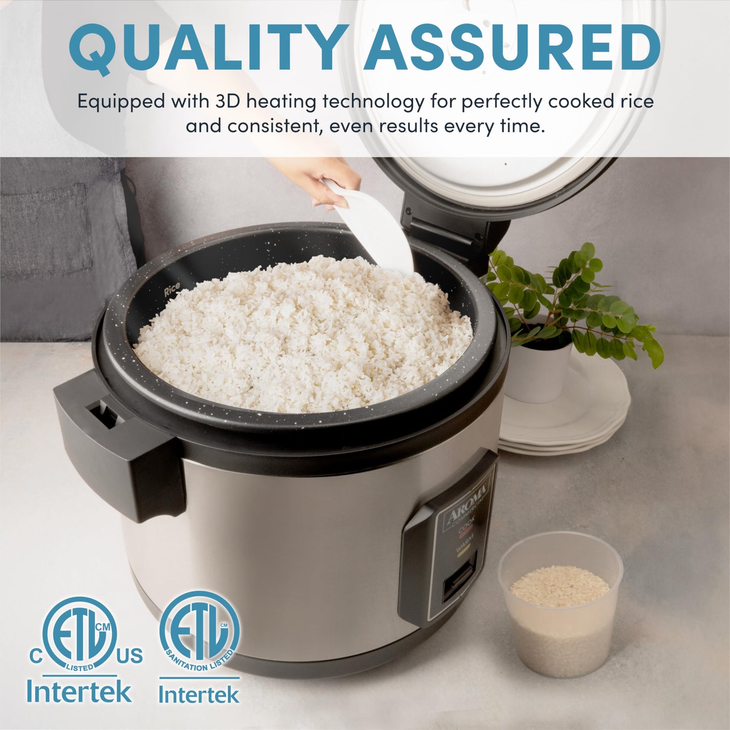 AROMA Commercial Rice Cooker for Restaurant (64 Cups Cooked) and Automatic Commercial Rice Warmer with Bonded Granite® Pot