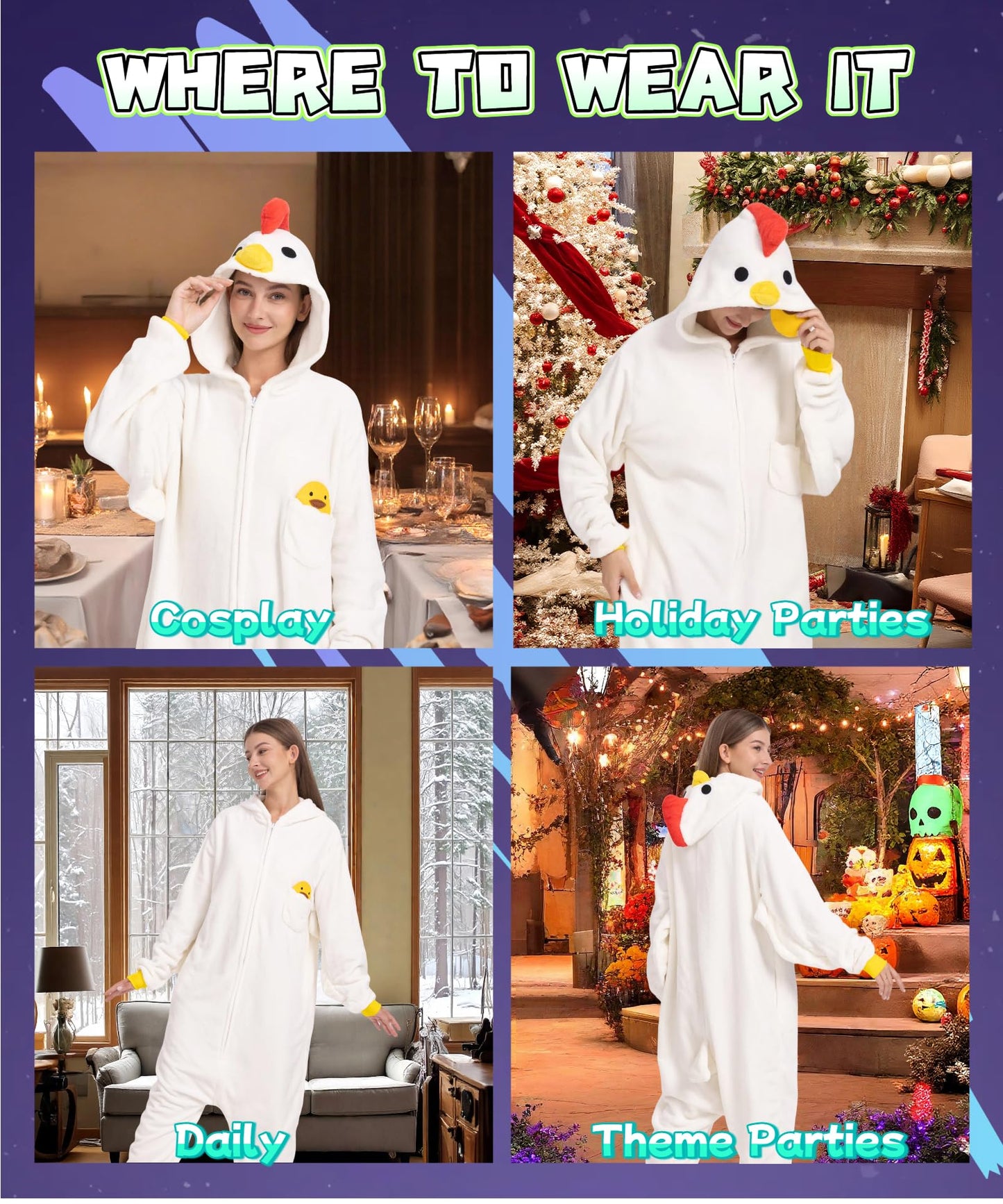 Hundredmore Unisex Adult Animal Onesie Pajamas, Men Women Flannel Halloween Cosplay Costume
