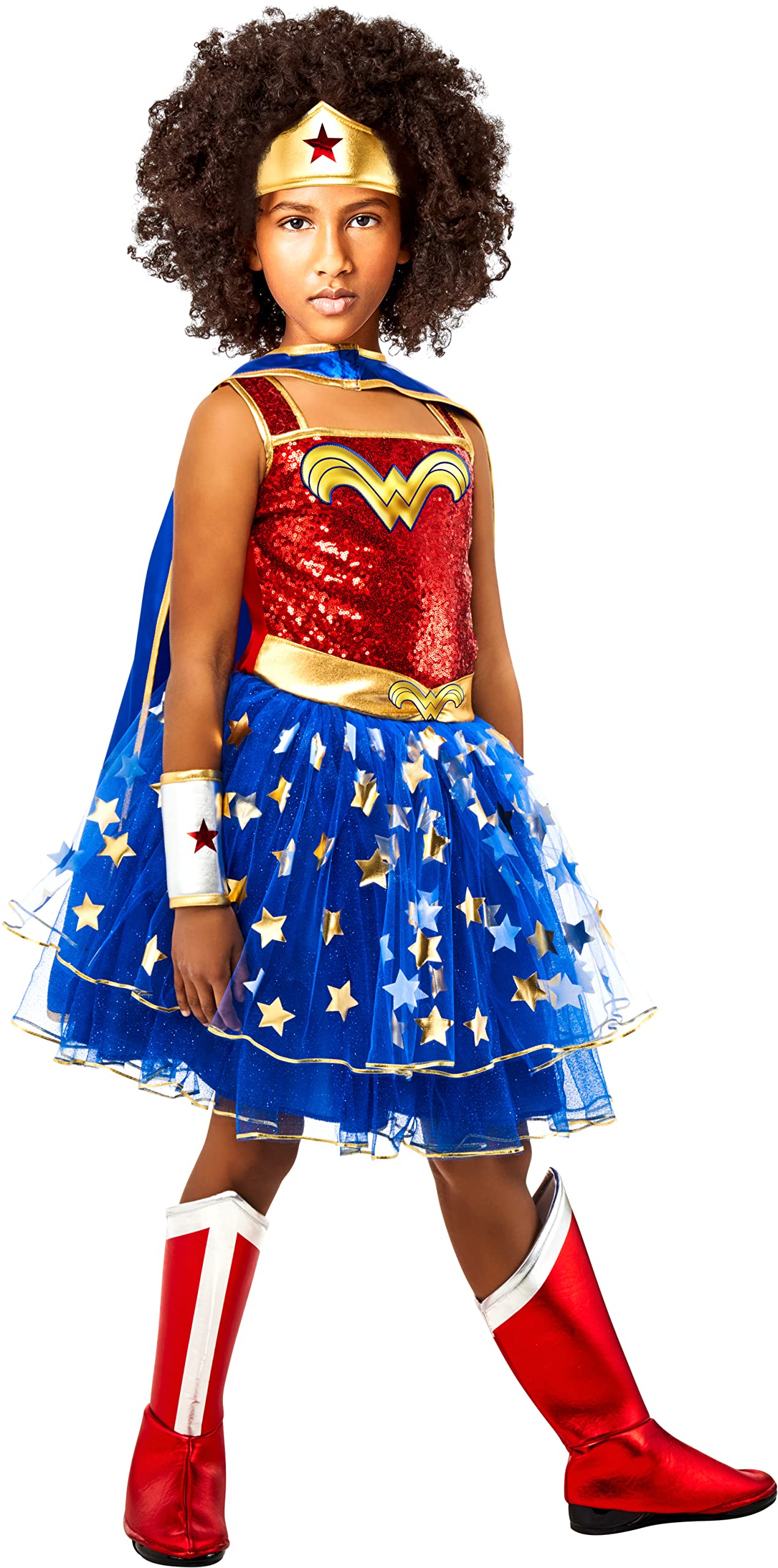 Rubies DC Comics: Wonder Woman Costume Tutu Dress with Cape for Kids, Girl's Large