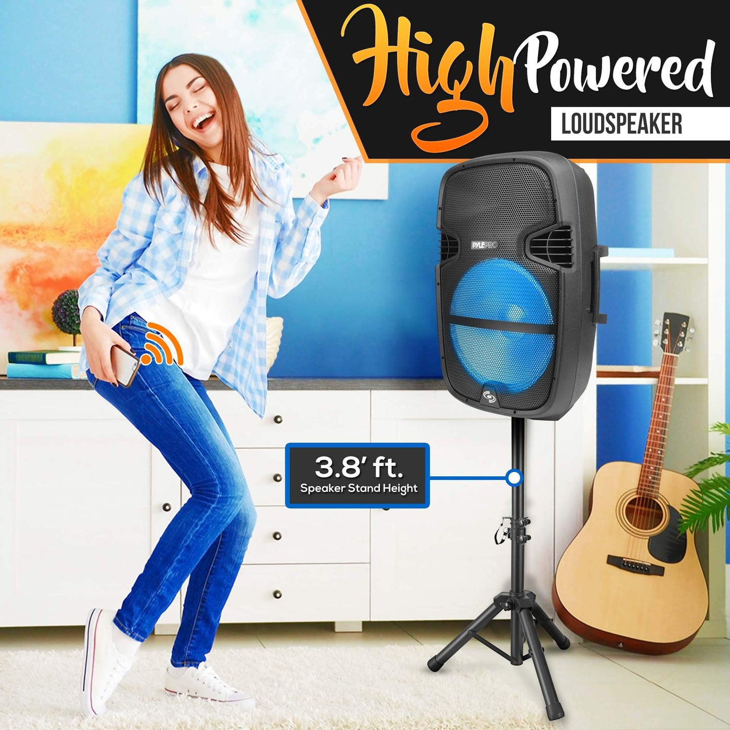 Pyle Portable Bluetooth Pa Speaker System - 1000W Outdoor Speaker With 15 Subwoofer, Usb/Sd Reader, Fm Radio, Led Lights, Wheels