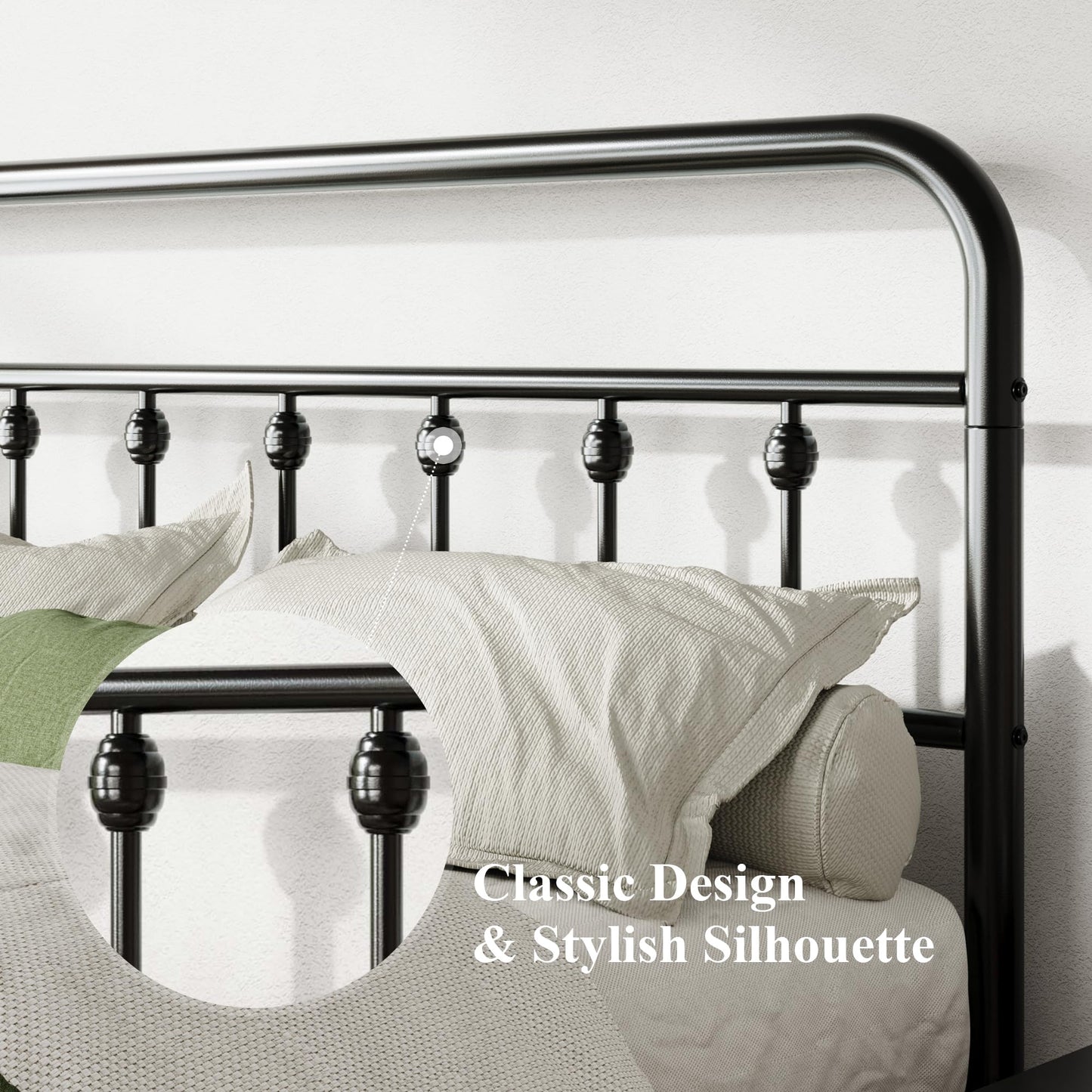 Allewie 14 Inches Queen Size Metal Platform Bed Frame with Victorian Style Iron-Art Headboard/Footboard, Mattress Foundation, Easy Assembly, Under Bed Storage, No Box Spring Required, Black
