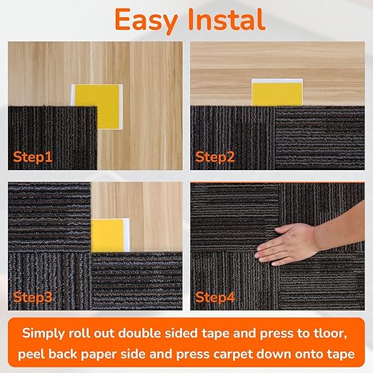 Carpet Tile Tape Double Sided 4" x 4", 125 Tabs Per Pack, Adhesive Connectors for Hardwood Floors, Stair Treads, Tile Floors
