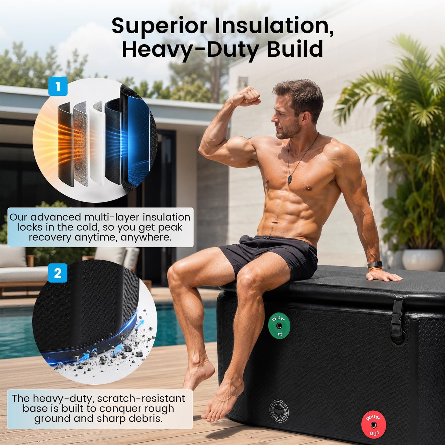 BAOSHISHAN Ice Bath Tub for Athletes, 170 Gallon Inflatable Cold Plunge Tub Compatible with Water Chiller, Insulated Lid & Pump, Portable for Outdoor & Indoor Use
