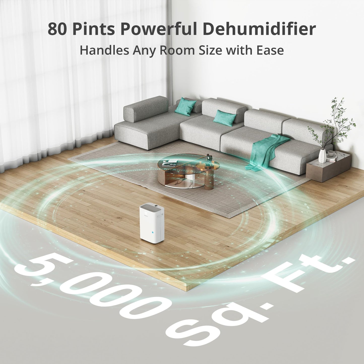 Kesnos 5,000 Sq. Ft. Most Efficient Energy Star 2025 Dehumidifier for Home, 80 Pints Dehumidifier with Drain Hose for Basement, Bedroom, Bathroom, Room, Featuring Front Display, 24H Timer Function
