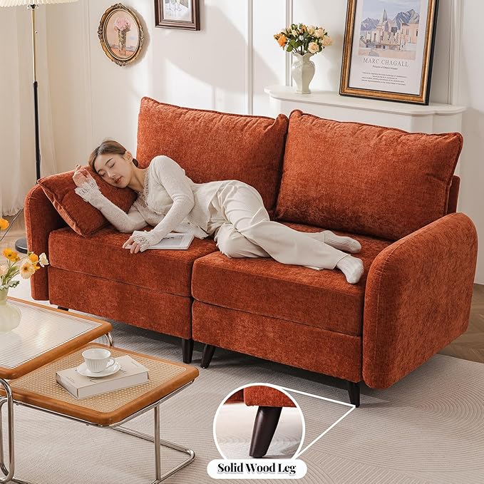 Rexulqo 73'' Loveseat Sofa with All Seats Storage, Modular Sectional Couch with Deep Seat,Oversized Comfy Couch with 7.8'' Cushion for Living Room,Bedroom,Velet,Orange