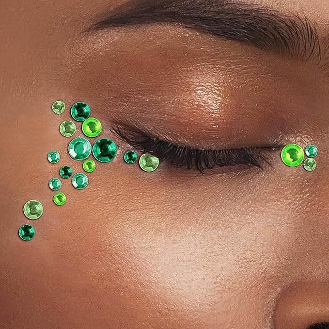 Self Adhesive Face Gems and Pearls for Makeup, Festival Jewels, Hair Gems, Rhinestone Stickers for Face, Eye, Makeup, Nail, Body, Crafts 3/4/5/6 mm 975Pcs (10.gem_mixedgreen)